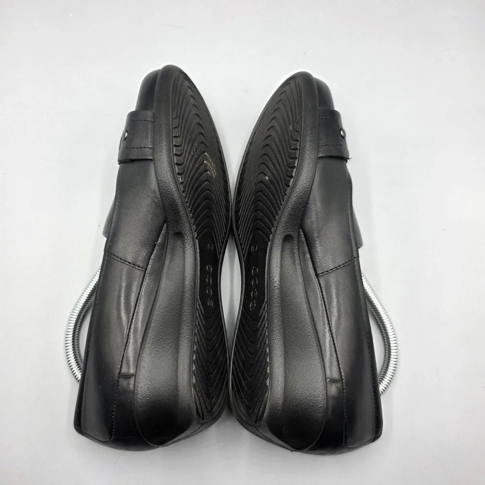 Ecco‎ Abelone Comfort Shoes Womens 37 Black Leather Wedge Heel Slip On Buckle